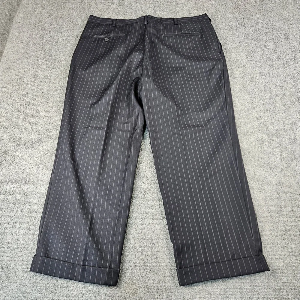 Dockers Premium Mens 40 Navy Pinstripe Pleated Cuffed Wool Blend Dress Pants